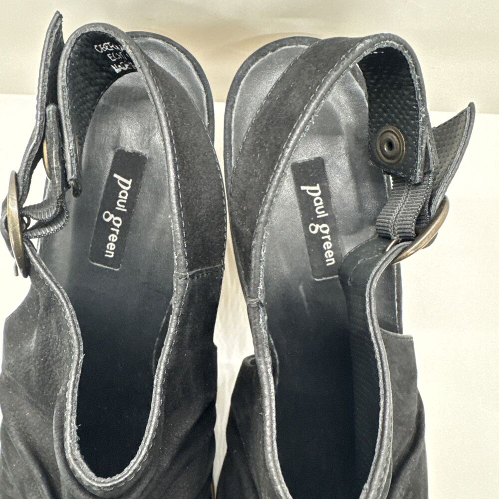 Paul Green Black Nubuck Leather Ruched Slingback Heels Peep Toe Size 10 - Picture 6 of 9